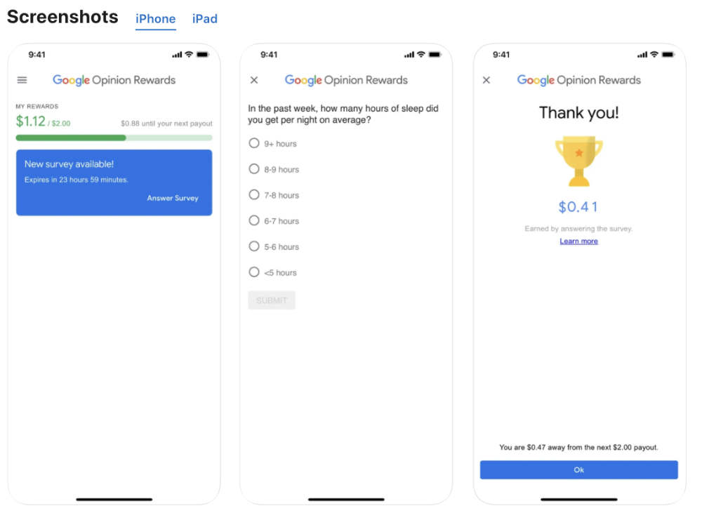 Google Opinion Rewards earning